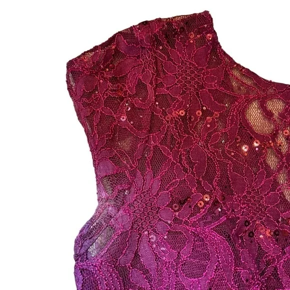 Magenta Lace Sequin Dress by Adrianna Papell - Picture 6 of 8